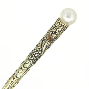 Antique Brass Finish Hair Sticks with Rhinestone and Pearl